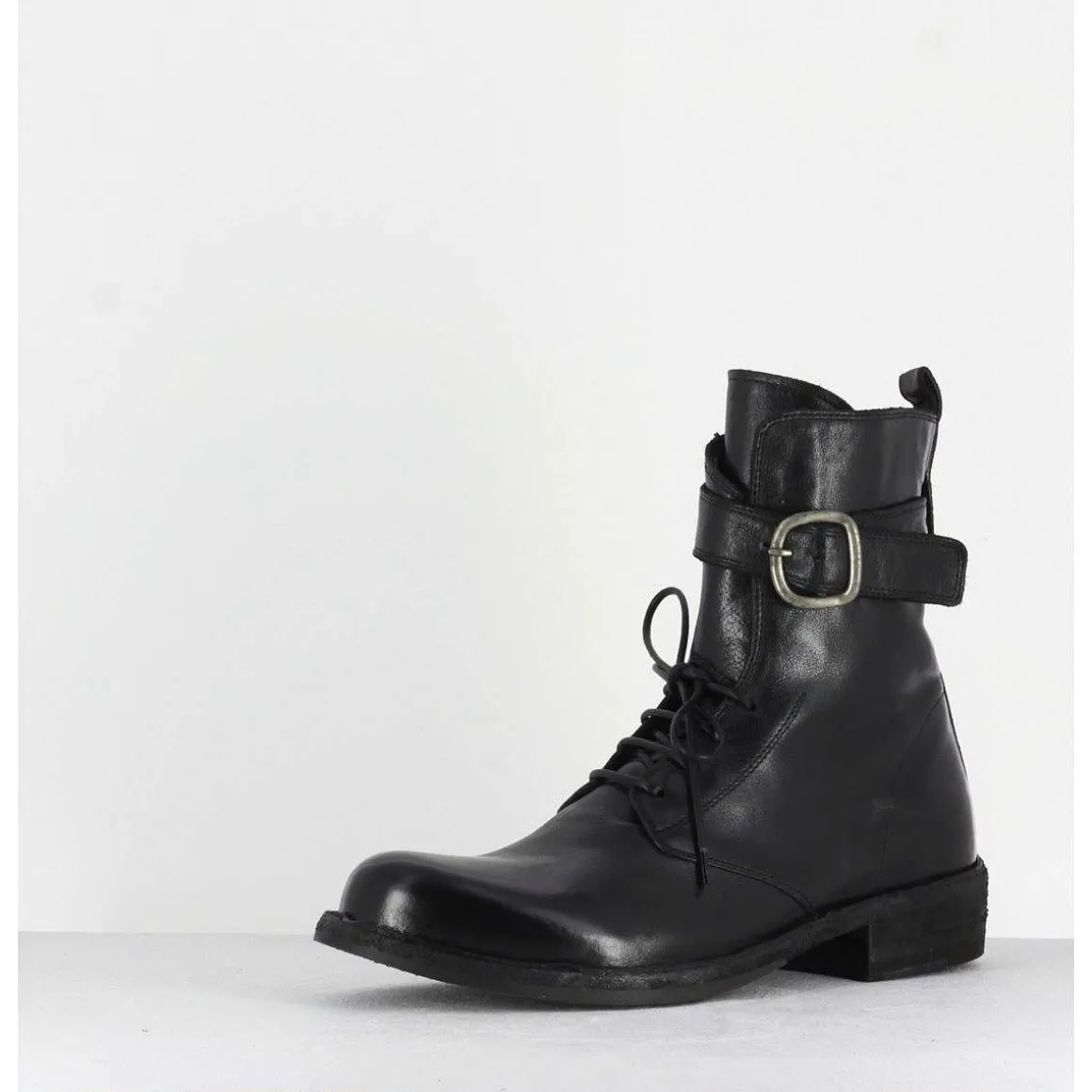 Bottine Plates A Lacets En Cuir Noir - Legrand 142
