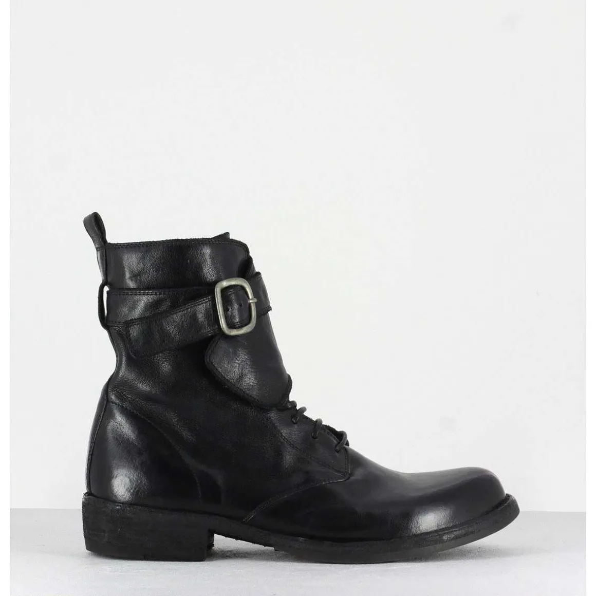 Bottine Plates A Lacets En Cuir Noir - Legrand 142