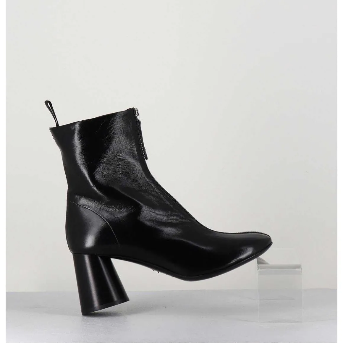 Bottines En Cuir Brillant Noir Tres Souple - Ace07 Nero