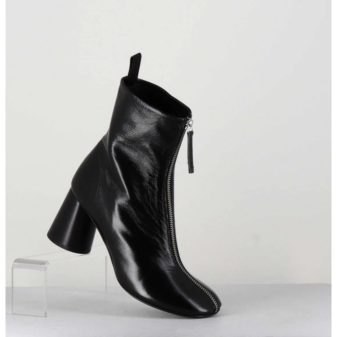 Bottines En Cuir Brillant Noir Tres Souple - Ace07 Nero
