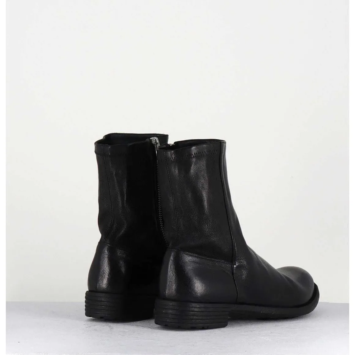 Bottines En Cuir Noir & Arriere Stretch - Mars043 Nero