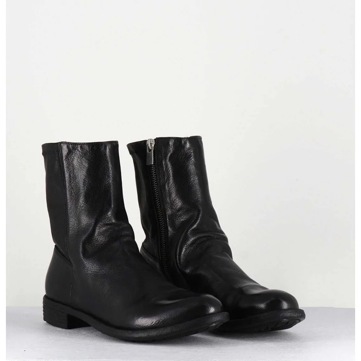 Bottines En Cuir Noir & Arriere Stretch - Mars043 Nero