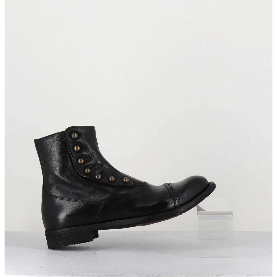 Bottines En Cuir Noir A Boutons - Lexikon095 Nero