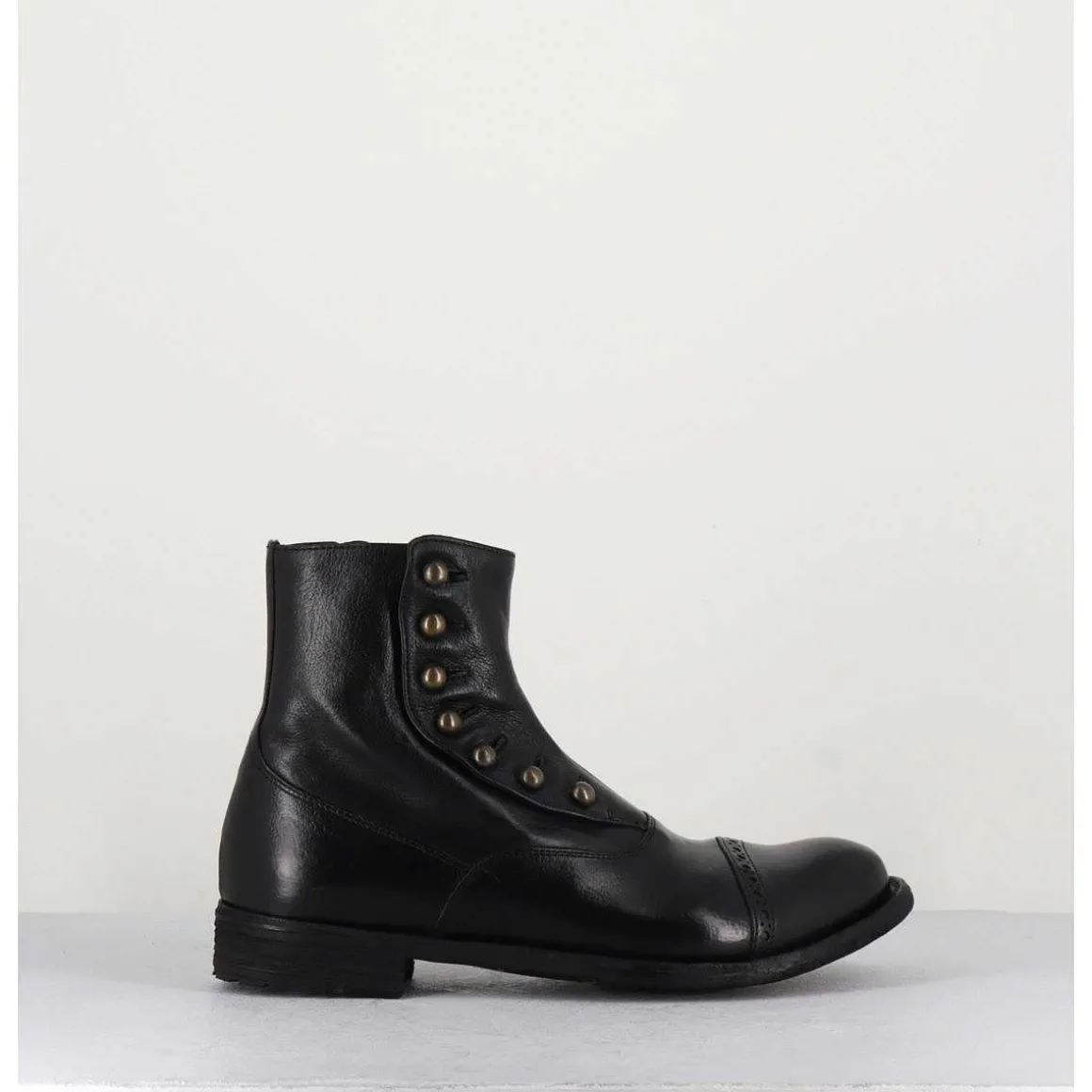 Bottines En Cuir Noir A Boutons - Lexikon095 Nero
