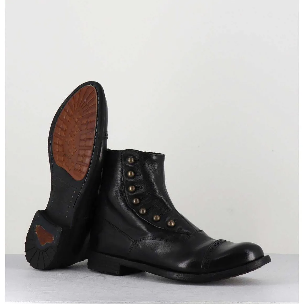 Bottines En Cuir Noir A Boutons - Lexikon095 Nero