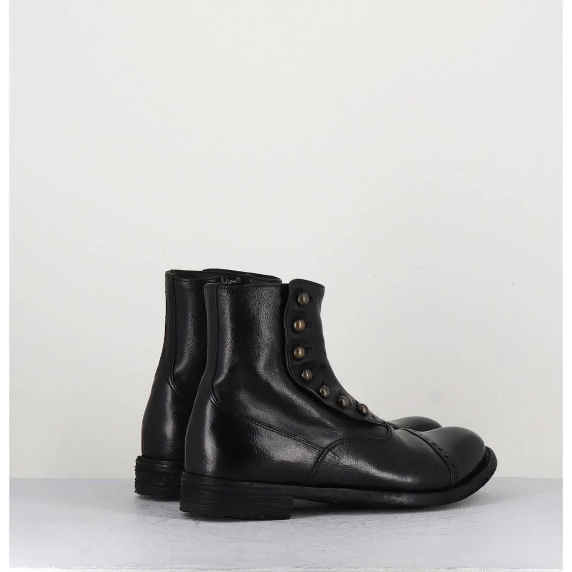 Bottines En Cuir Noir A Boutons - Lexikon095 Nero