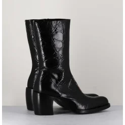 Bottines Esprit Santiags En Cuir Naplak Noir Impression Croco - 15617 Birmania Nero