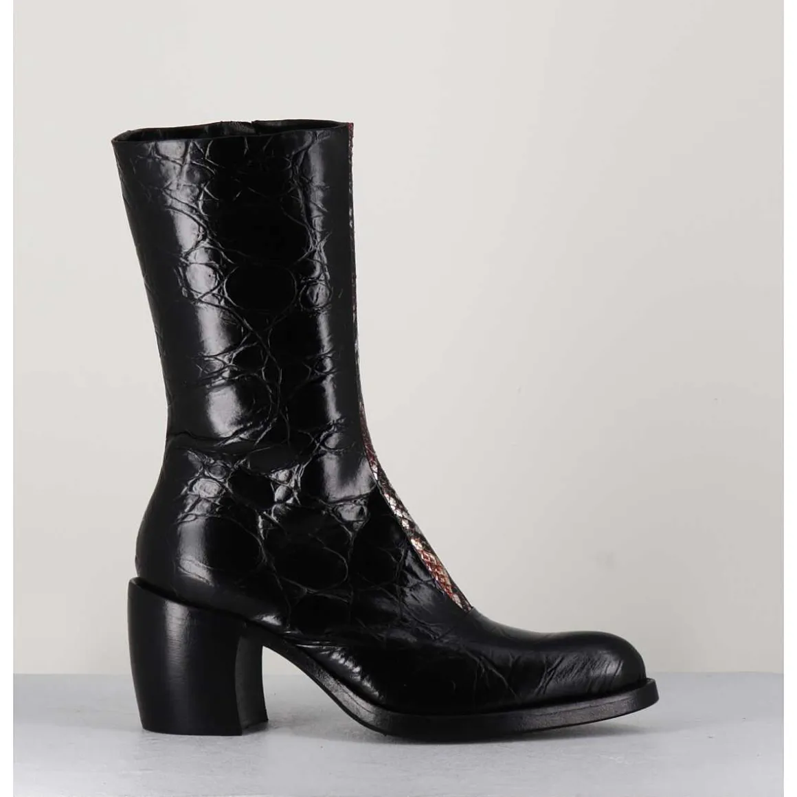 Bottines Esprit Santiags En Cuir Naplak Noir Impression Croco - 15617 Birmania Nero