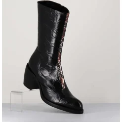 Bottines Esprit Santiags En Cuir Naplak Noir Impression Croco - 15617 Birmania Nero