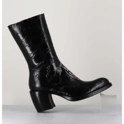 Bottines Esprit Santiags En Cuir Naplak Noir Impression Croco - 15617 Birmania Nero