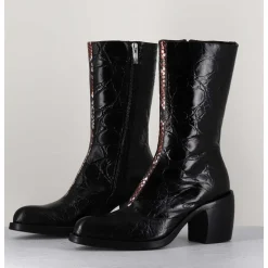 Bottines Esprit Santiags En Cuir Naplak Noir Impression Croco - 15617 Birmania Nero