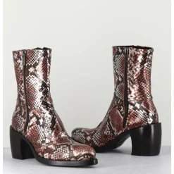 Bottines Esprit Santiags En Cuir Impression Python Brun Metallise - 15616 Luxury