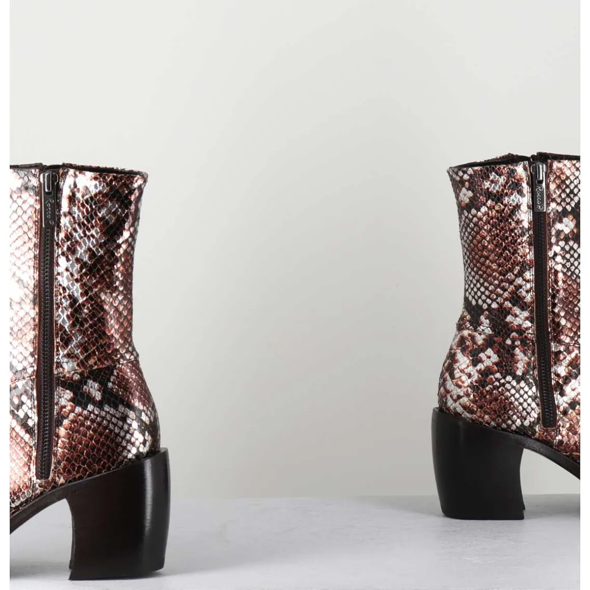 Bottines Esprit Santiags En Cuir Impression Python Brun Metallise - 15616 Luxury