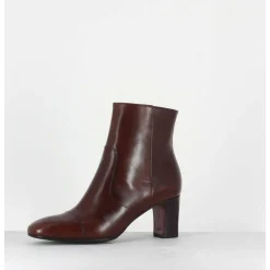 Bottines Petit Talons En Cuir Marron F568 - Garrice Lab
