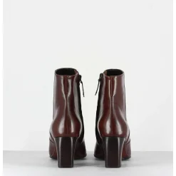 Bottines Petit Talons En Cuir Marron F568 - Garrice Lab
