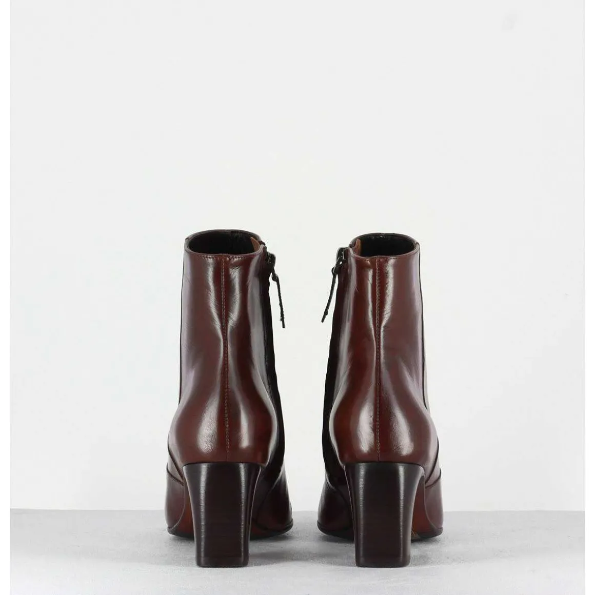 Bottines Petit Talons En Cuir Marron F568 - Garrice Lab