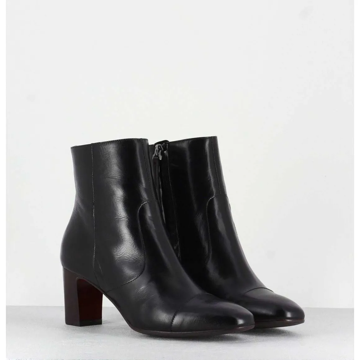 Bottines Petit Talons En Cuir Noir F568 - Garrice Lab