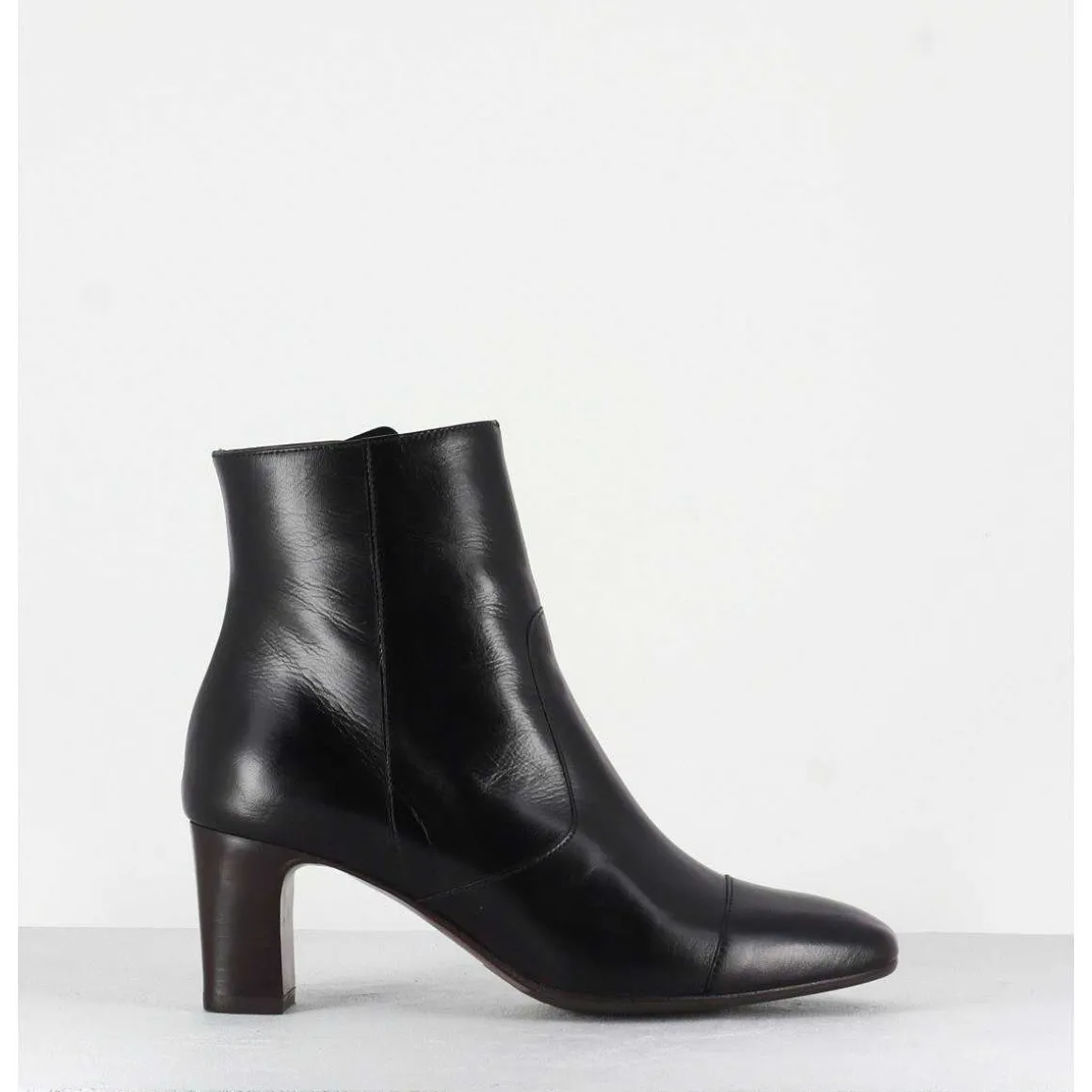 Bottines Petit Talons En Cuir Noir F568 - Garrice Lab