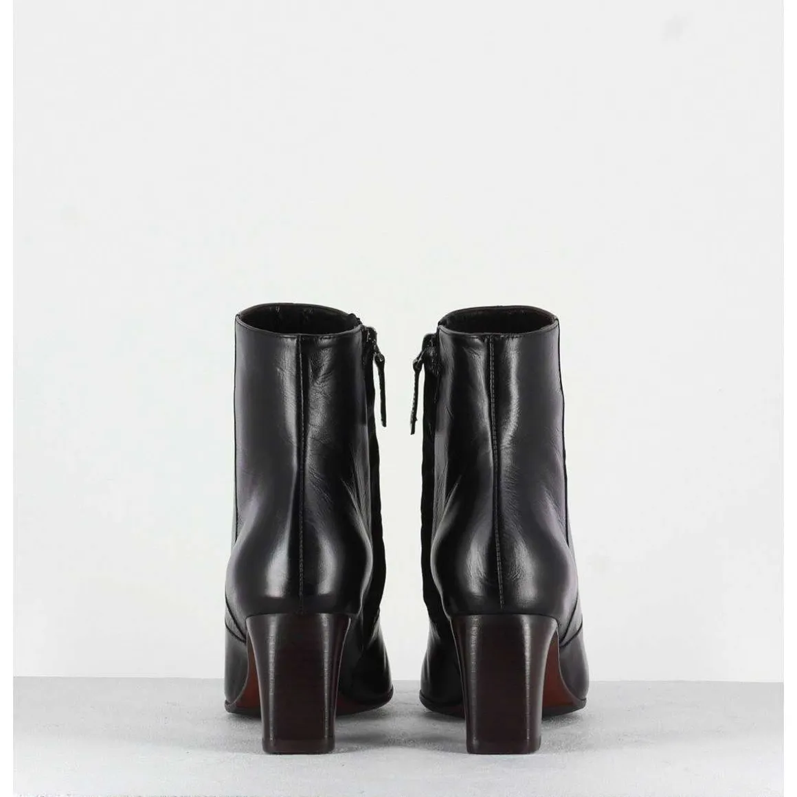 Bottines Petit Talons En Cuir Noir F568 - Garrice Lab