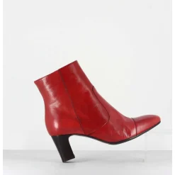 Bottines Petit Talons En Cuir Rouge F568 - Garrice Lab