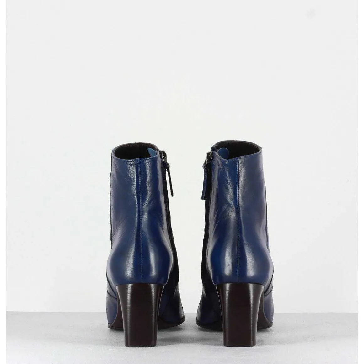 Bottines Petit Talons En Cuir Marine F568 - Garrice Lab