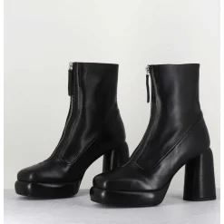 Bottines Plateforme En Cuir Noir Retro A Zip Central - Elsa07 Nero