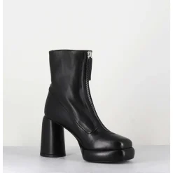 Bottines Plateforme En Cuir Noir Retro A Zip Central - Elsa07 Nero