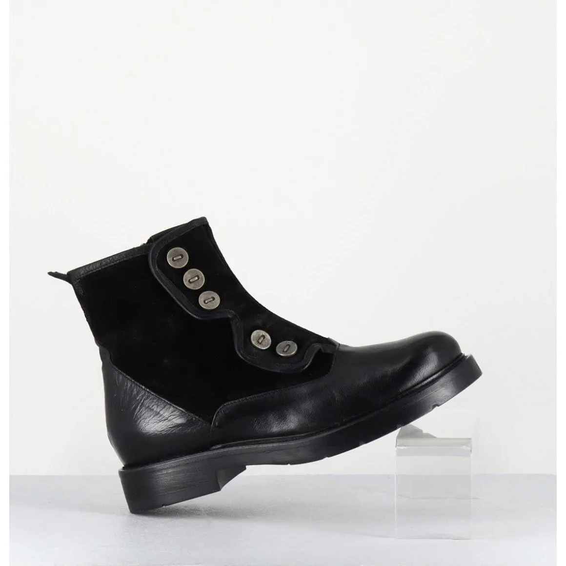 Bottines Plates A Boutons En Cuir Noir - Laco Carly Nero