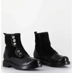 Bottines Plates A Boutons En Cuir Noir - Laco Carly Nero