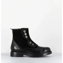 Bottines Plates A Boutons En Cuir Noir - Laco Carly Nero