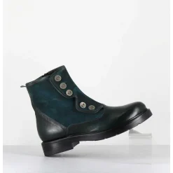 Bottines Plates A Boutons En Cuir Vert & Bleu - Laco Carly Petrolio