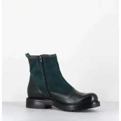 Bottines Plates A Boutons En Cuir Vert & Bleu - Laco Carly Petrolio