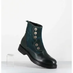 Bottines Plates A Boutons En Cuir Vert & Bleu - Laco Carly Petrolio