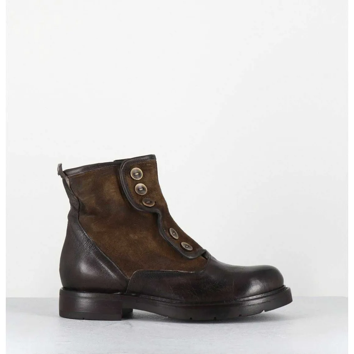 Bottines Plates A Boutons En Cuir Marron - Laco Carly Fango