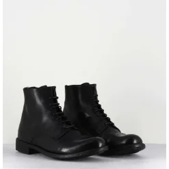 Bottines Plates A Lacets En Cuir Noir - Mars007 Nero