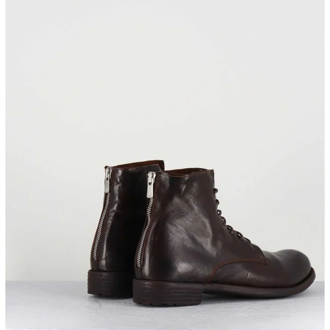 Bottines Plates A Lacets En Cuir Marron - Mars007