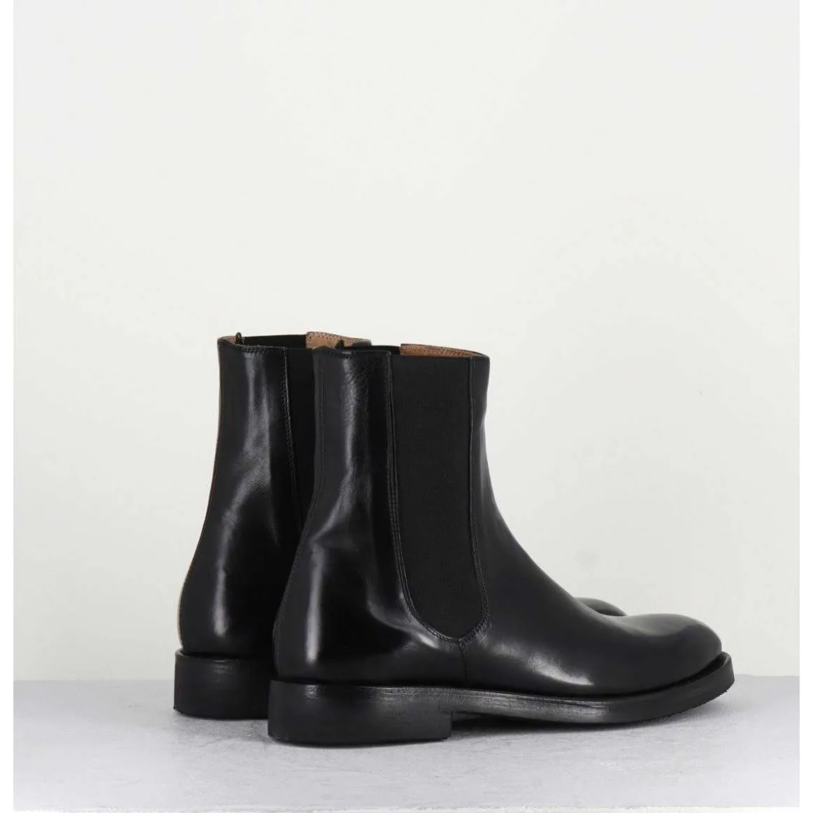 Bottines Plates En Cuir Noir A Elastiques - Camil 70017 Black