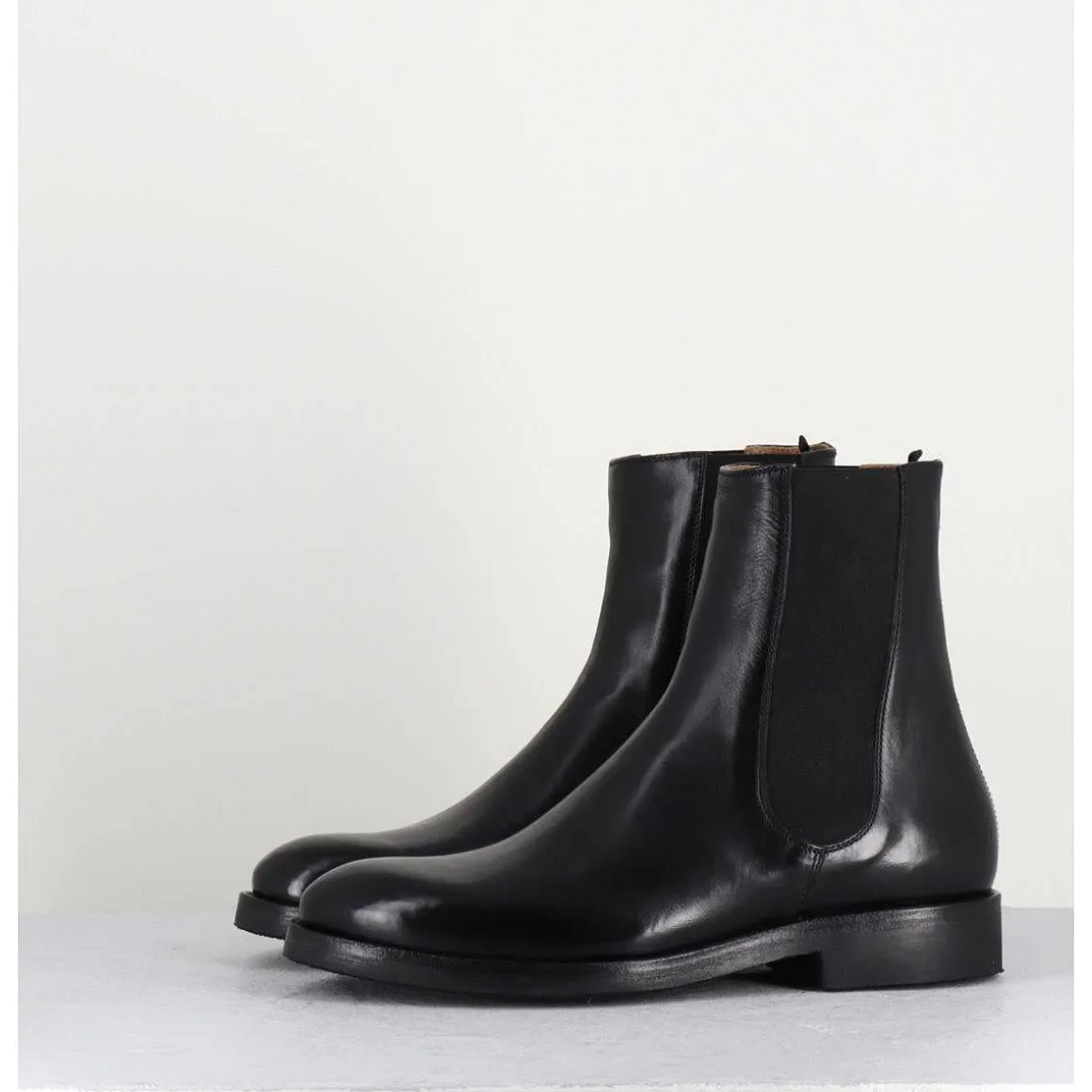 Bottines Plates En Cuir Noir A Elastiques - Camil 70017 Black