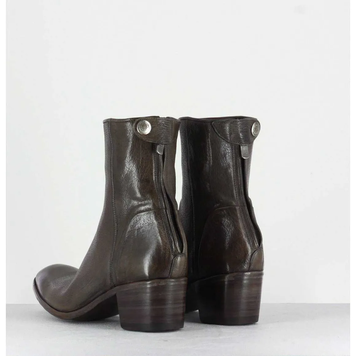 Bottines Talons Bottier En Cuir Gris Taupe - Maya31019