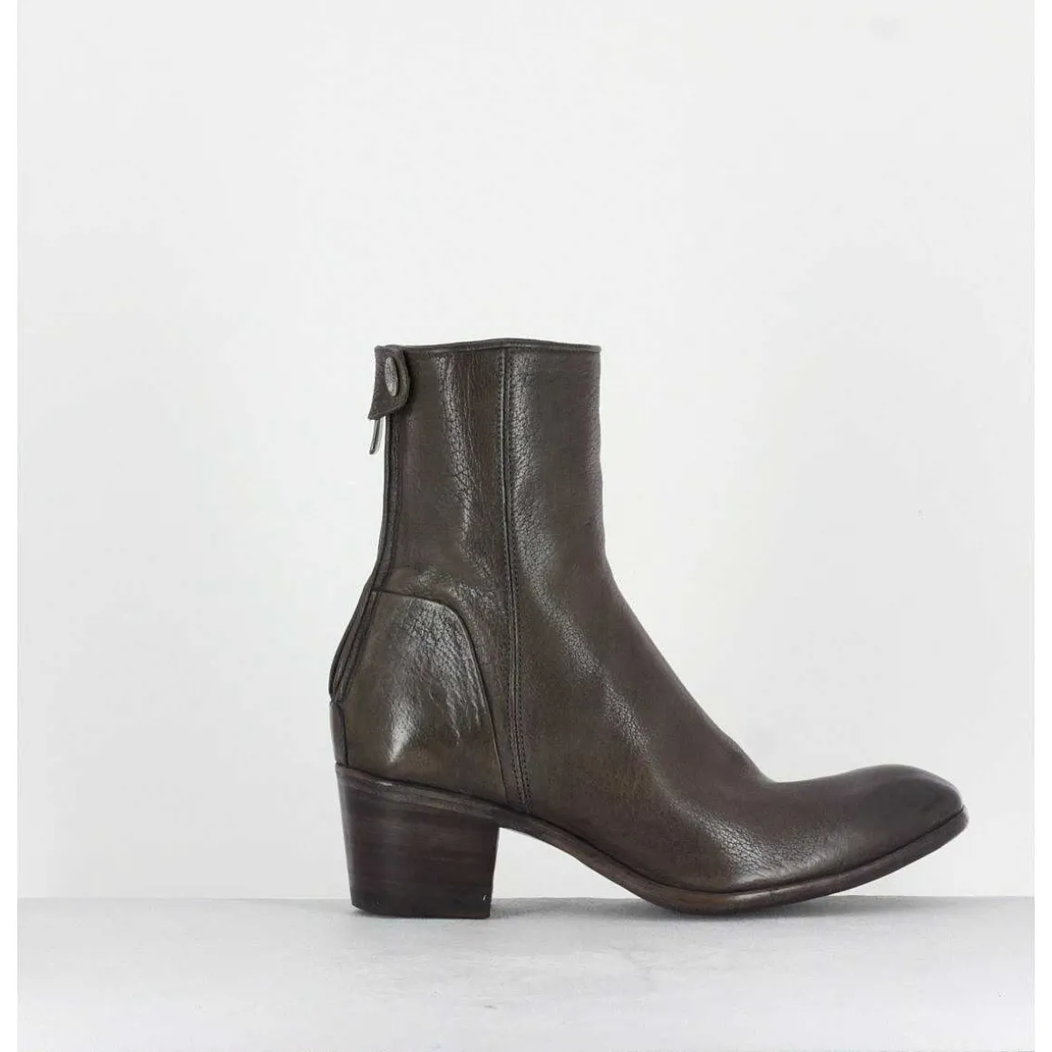 Bottines Talons Bottier En Cuir Gris Taupe - Maya31019