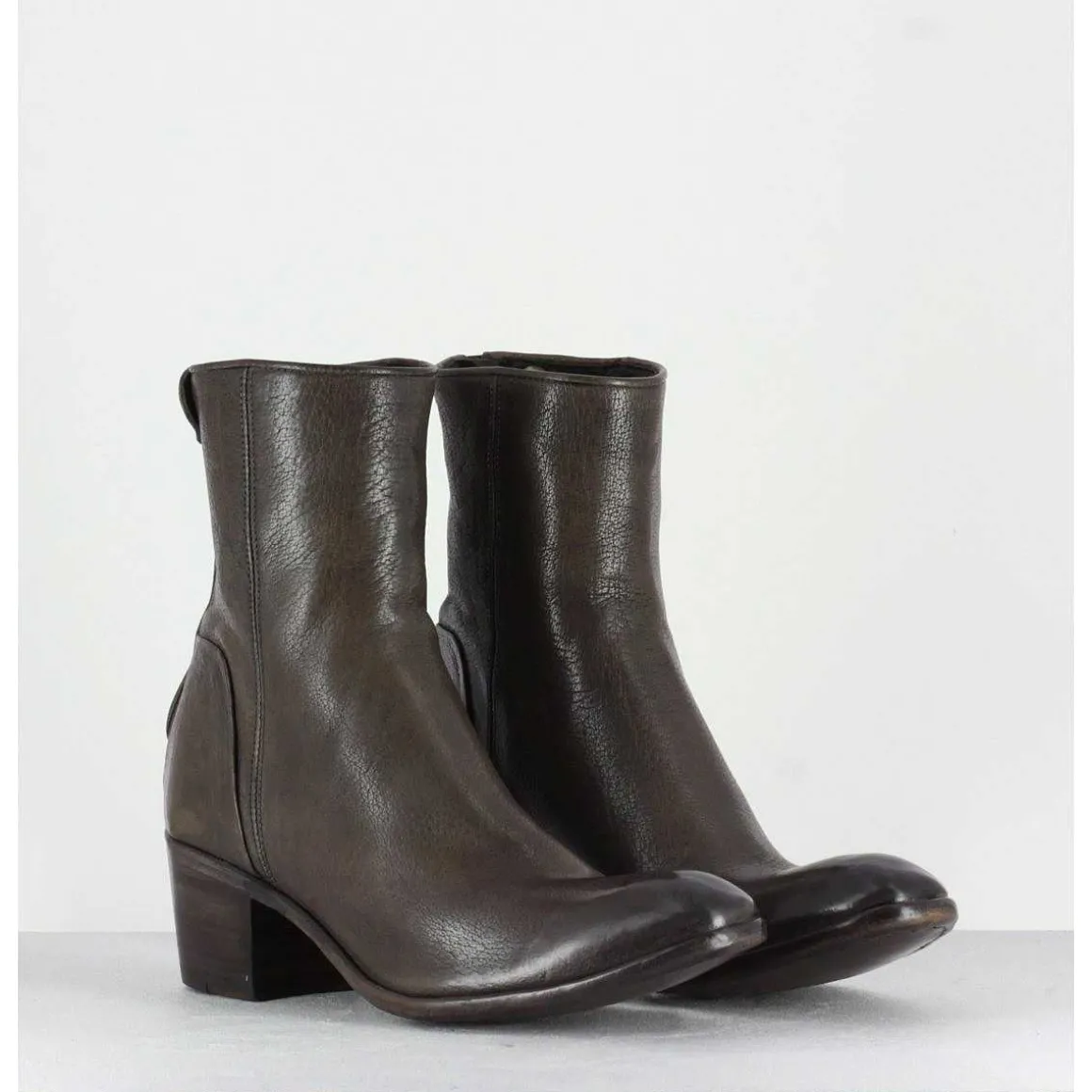 Bottines Talons Bottier En Cuir Gris Taupe - Maya31019