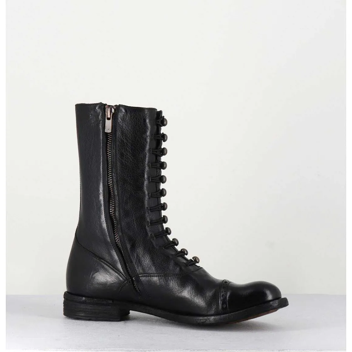 Bottines Tige Haute En Cuir Noir A Boutons - Lexikon101 Nero