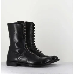 Bottines Tige Haute En Cuir Noir A Boutons - Lexikon101 Nero