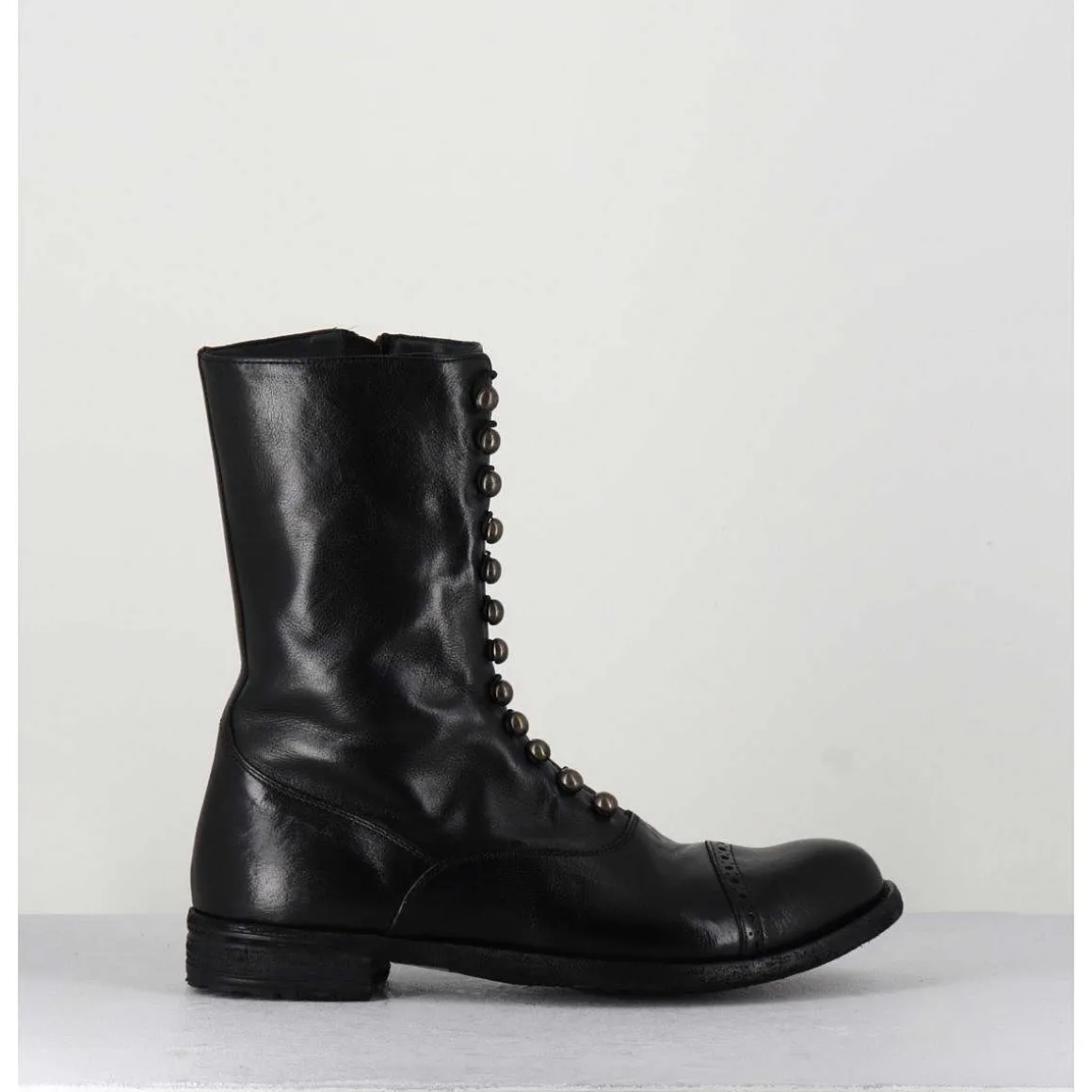 Bottines Tige Haute En Cuir Noir A Boutons - Lexikon101 Nero