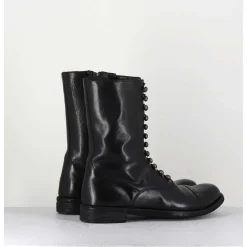 Bottines Tige Haute En Cuir Noir A Boutons - Lexikon101 Nero