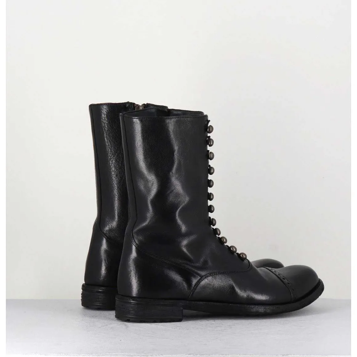 Bottines Tige Haute En Cuir Noir A Boutons - Lexikon101 Nero