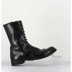 Bottines Tige Haute En Cuir Noir A Boutons - Lexikon101 Nero