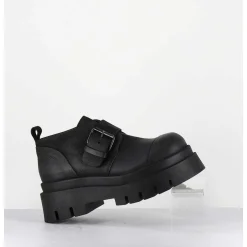 Chaussures A Boucle Reglable En Cuir Noir Semelle Epaisse - 4005 Gas Nero