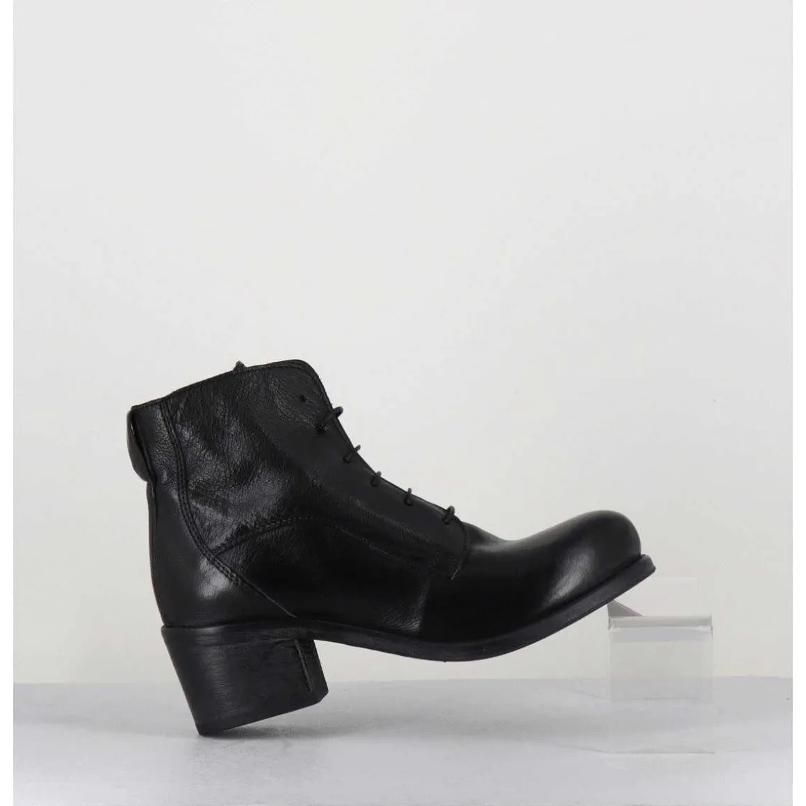 Chaussures En Cuir Noir A Lacets - 1Cw348 Nero