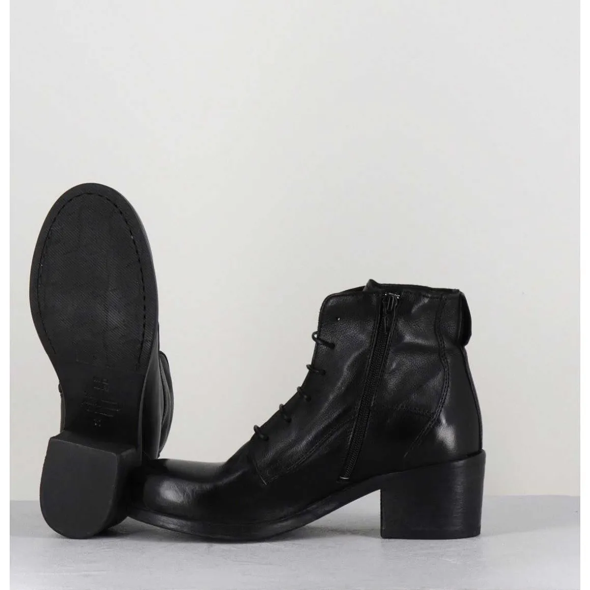 Chaussures En Cuir Noir A Lacets - 1Cw348 Nero